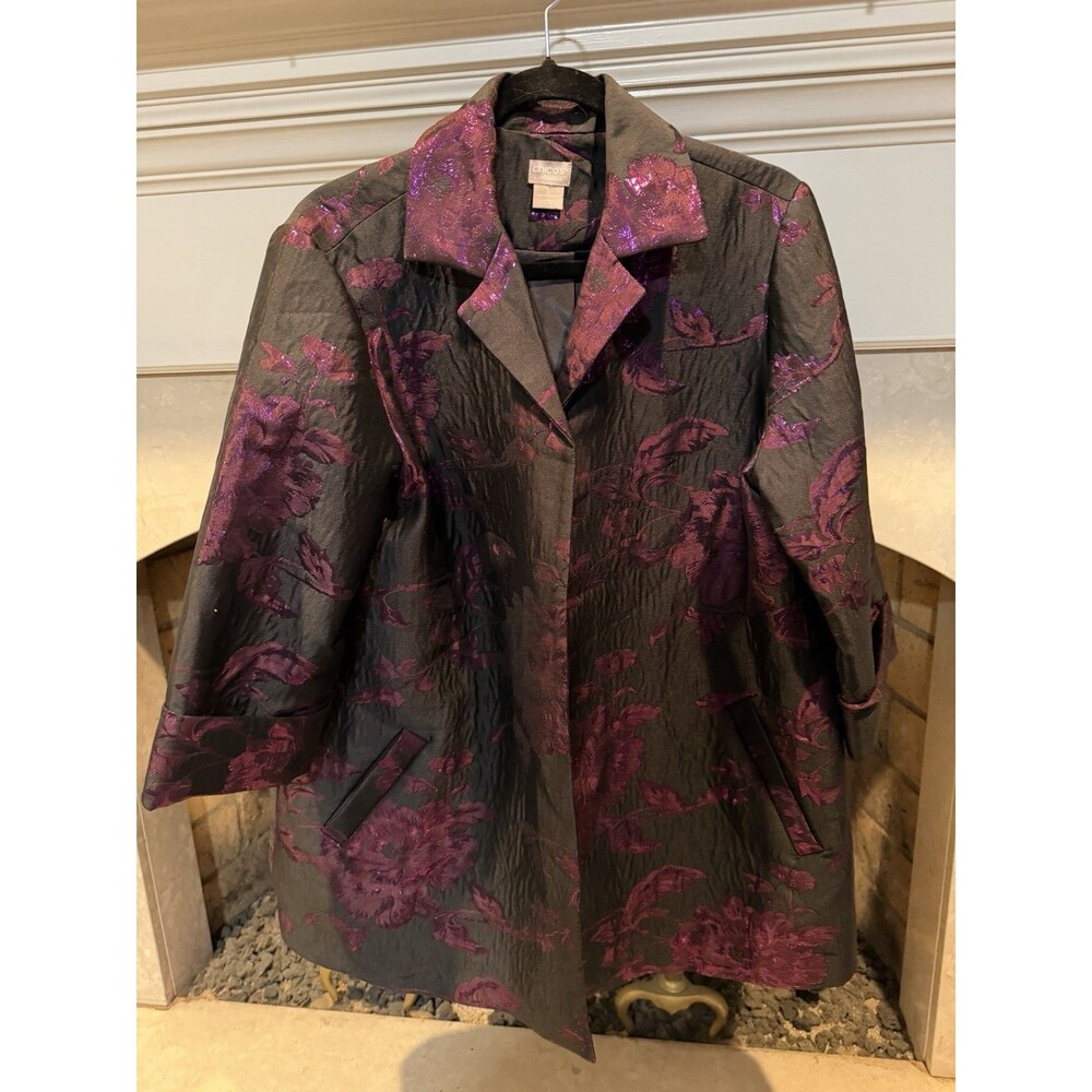 Chico's Size Large Or Chico’s Brand 2 Travelers Floral Jacquard Jacket